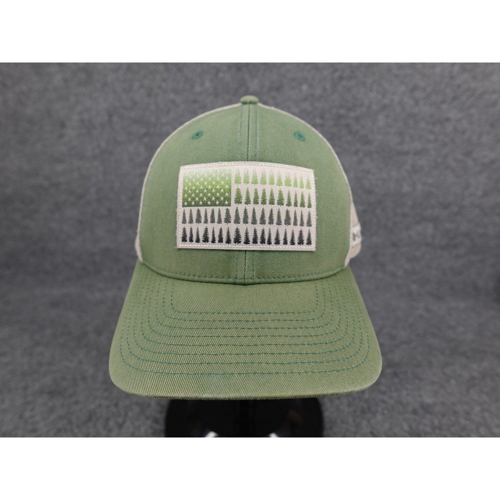 Columbia Trucker Hat Unisex OS Green Tree Flag Patch Mesh Snapback Cap